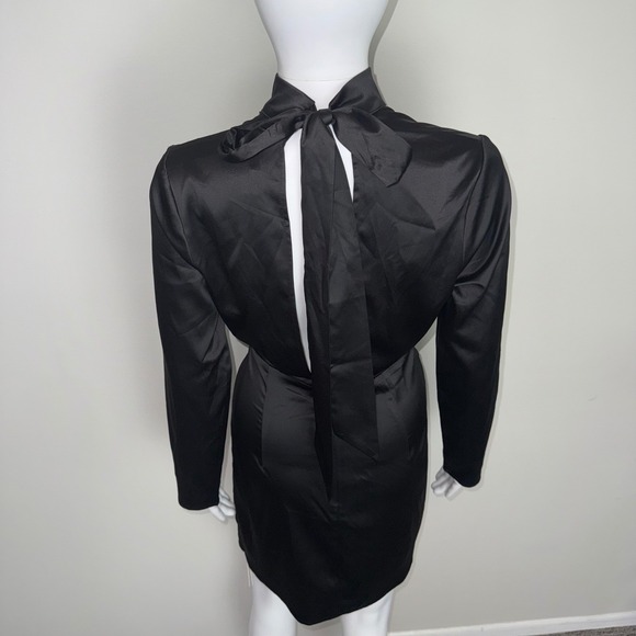 Commense Black Mini Dress Long Sleeve Mock Neck Tie Back Cocktail Bodycon M - Picture 16 of 17